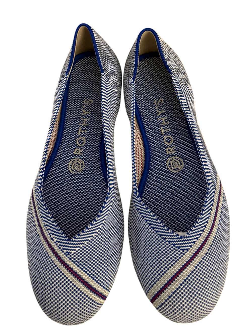 Rothy's The Flat Round ToeBallet Flats Blue Reflective Stripe Womens 8 NIB